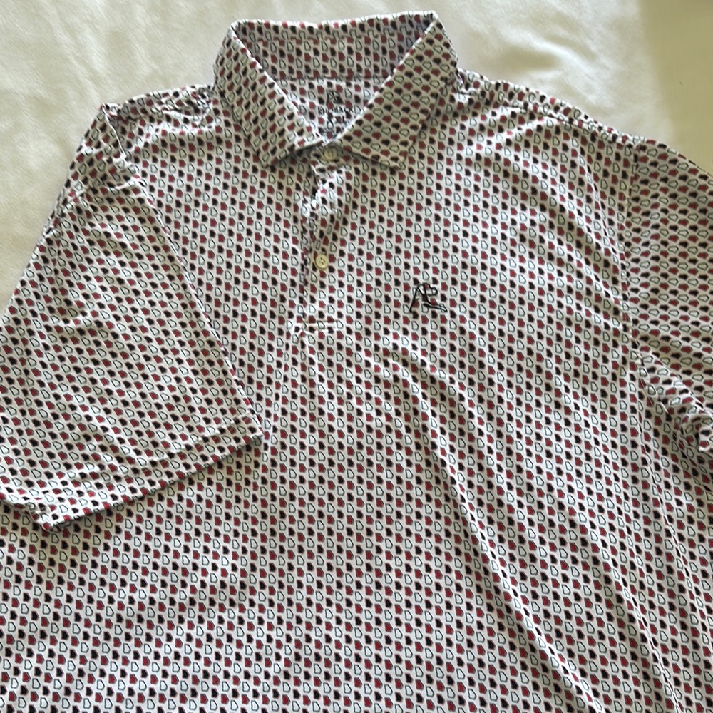 Rhoback White and Red Polo Shirt Geometric Pattern
ATL